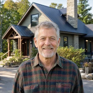 Homeowner in St. Joseph, Michigan in his driveway after a roof repair